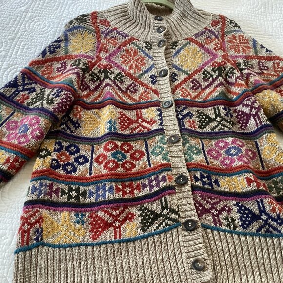 Peruvian Connection Womens Knit Cardigan Sweater Size L Pima Cotton Alpaca - Picture 11 of 15